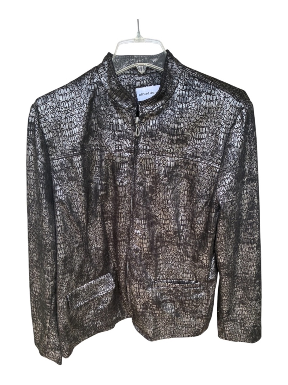 Alfred Dunner Black and Silver Printed Jacket-Size 14